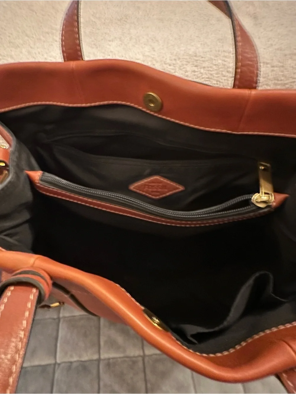 Fossil Carmen Leather Shopper Tote Bag Cognac